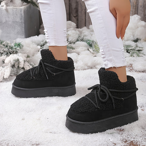 Bottines Fourrées Femme Plateforme, Peluche, Lacets Noués