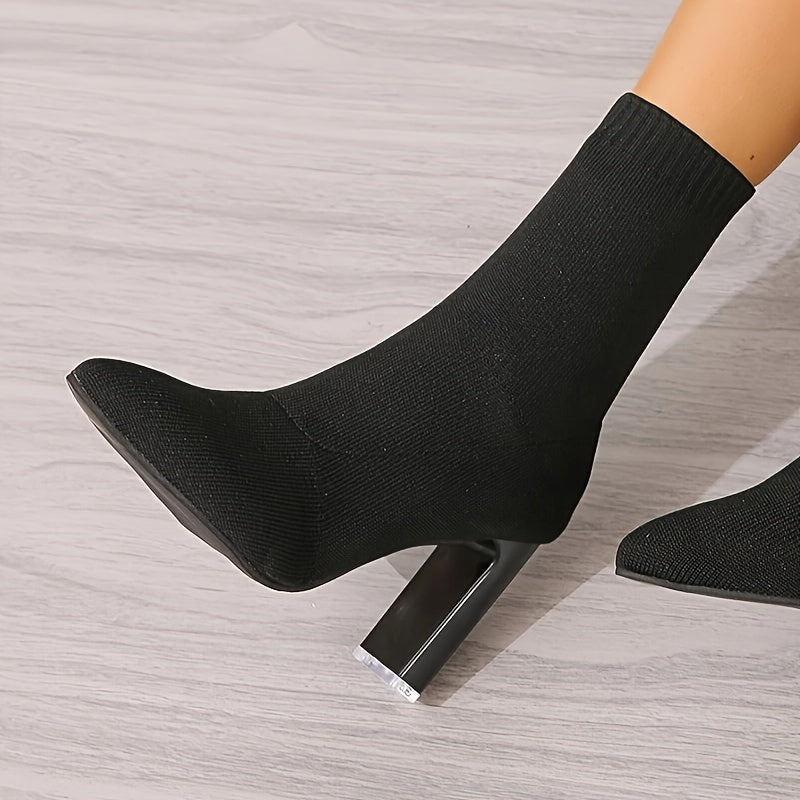 Bottes Chaussettes Femme Maille, Talon Haut, Rouge ou Noir, vue 6