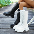 Bottes à Lacets Femme Similicuir, Plateforme Crantée, Zip, vue 6