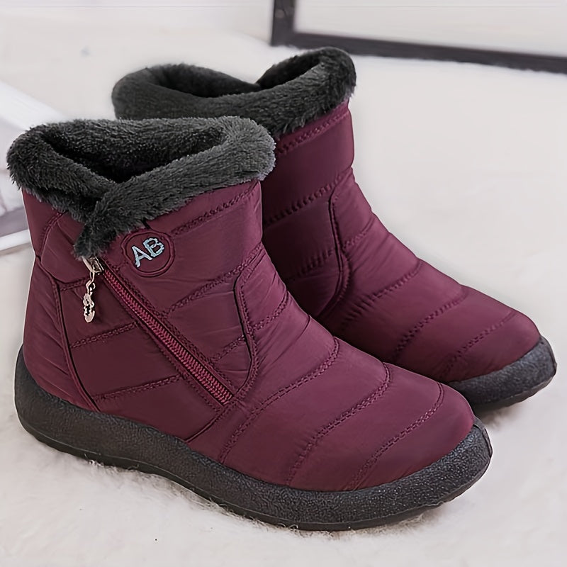 Bottes d'Hiver Femme Matelassées, Fermeture Zip – coloris rouge