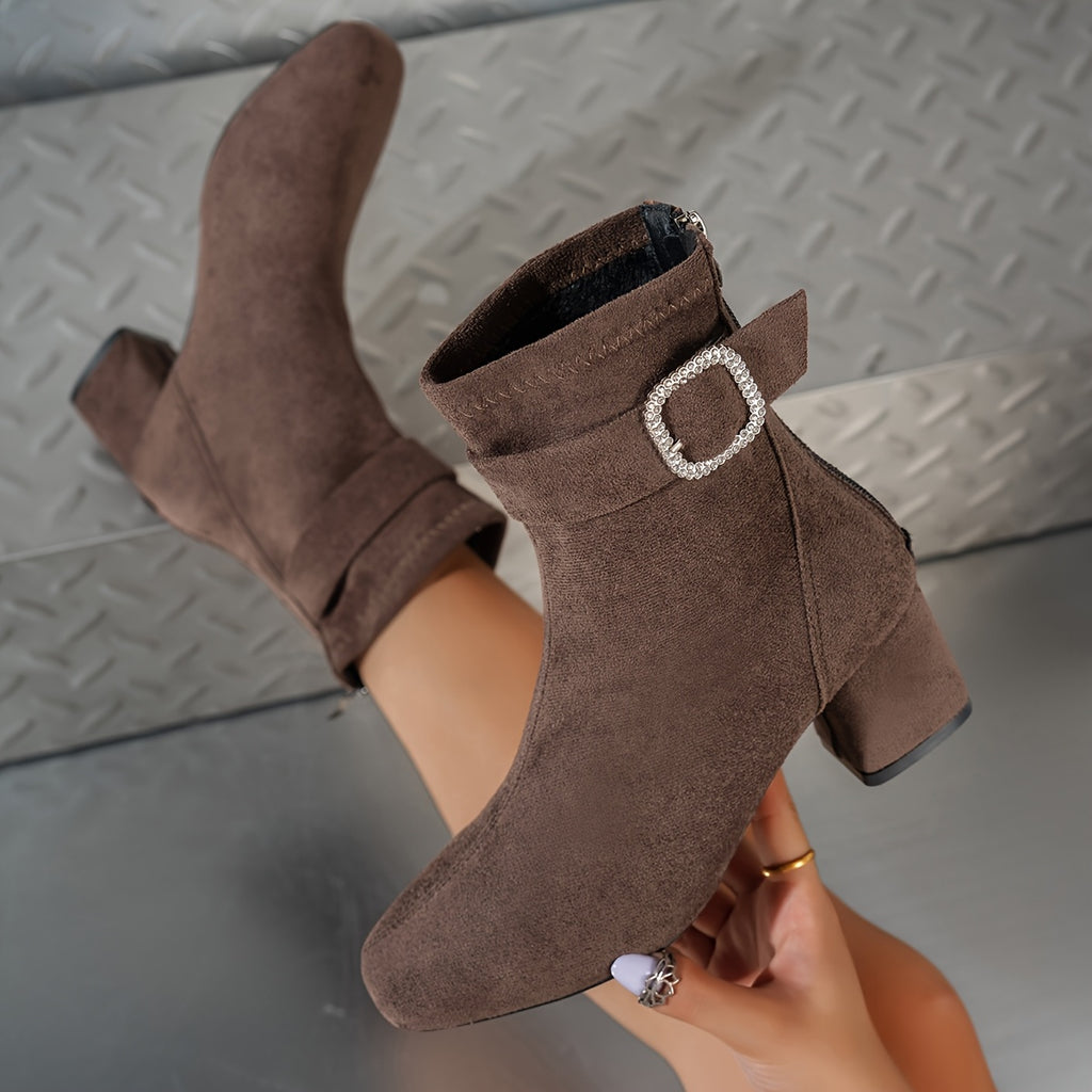 Bottines Femme Bout Carré, Talon Bloc – coloris marron foncé