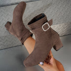 Bottines Femme Bout Carré, Talon Bloc – coloris marron foncé