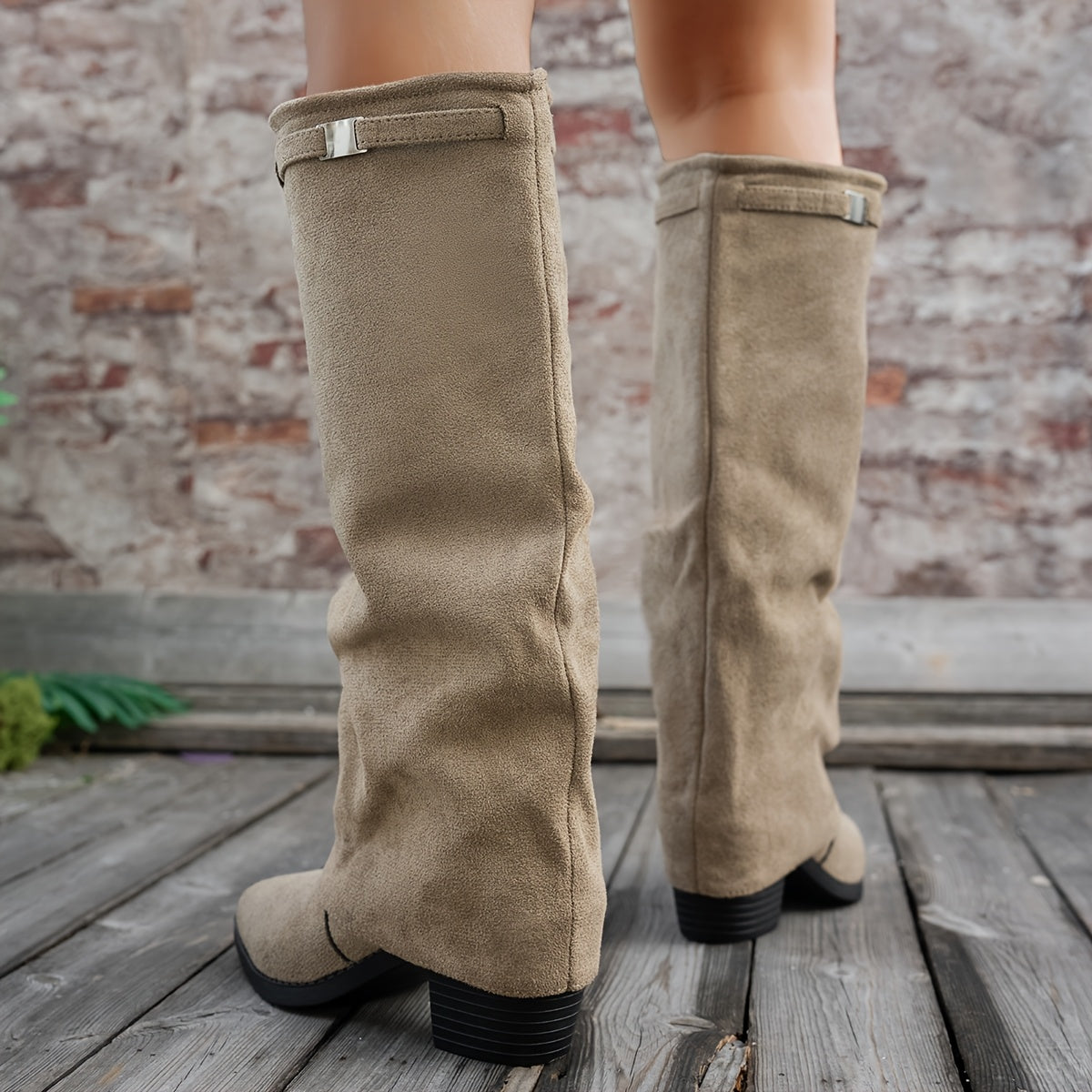 Bottes Hautes Femme à Revers, Aspect Daim, Bout Pointu, vue 10