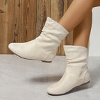 Bottines Femme Mi-Hautes, Talon Plat – coloris beige, vue 5
