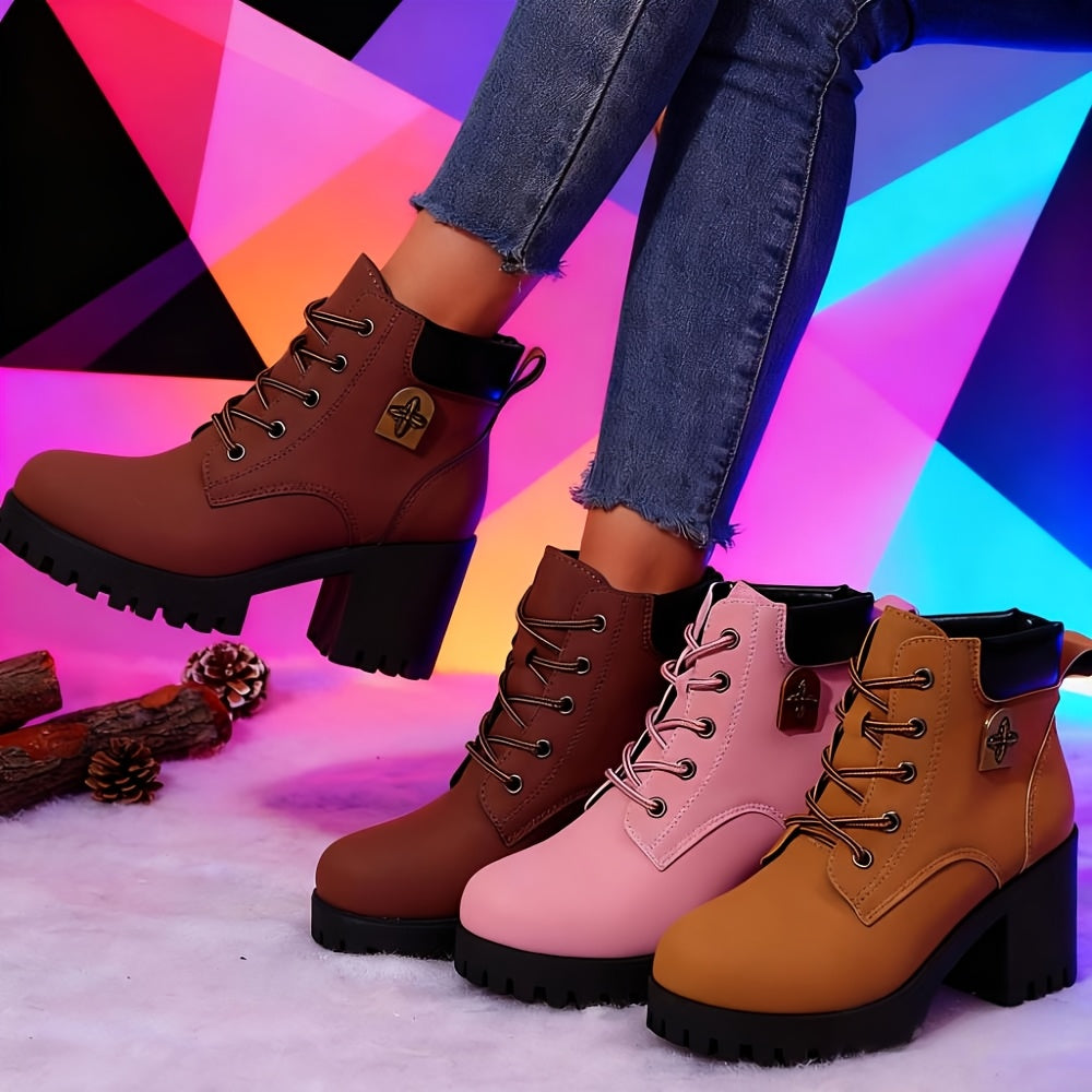 Bottes à Lacets Femme, Talon Haut Cranté, 5 Coloris, vue 2