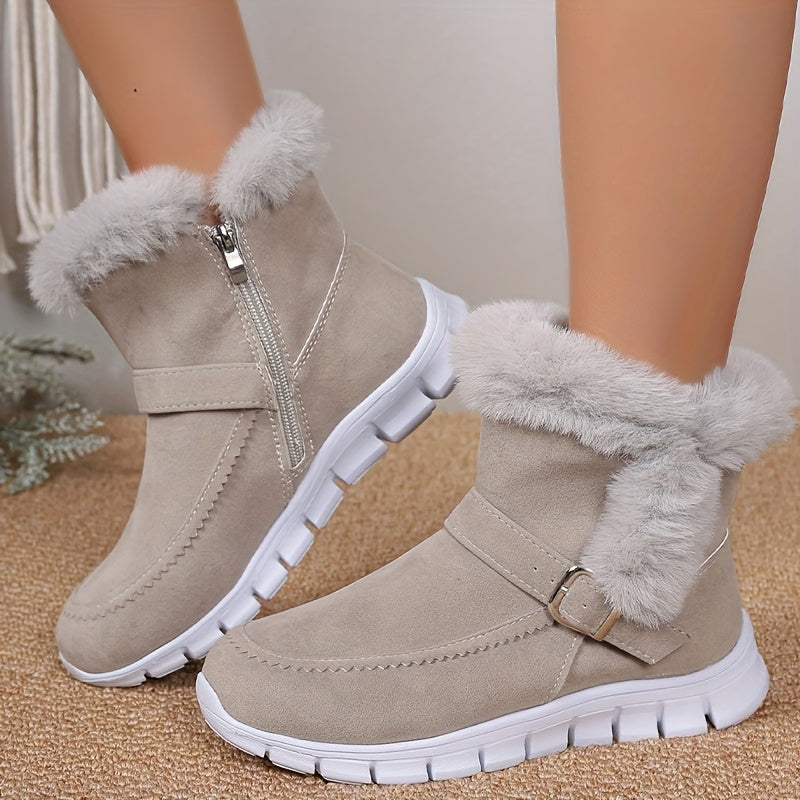 Bottines Fourrées Femme Tissu, Zip Latéral – coloris gris