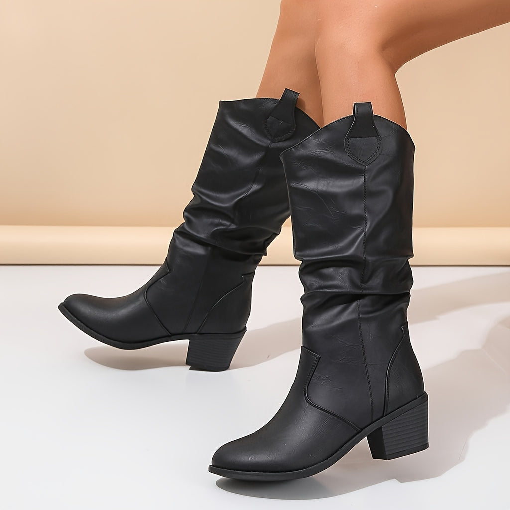 Bottes Cowboy Femme Similicuir, Tige Froncée, vue 8