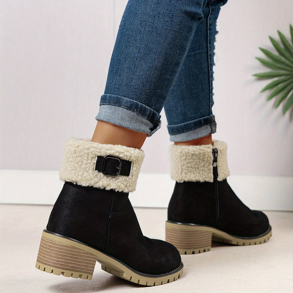 Bottes Fourrées Femme Courtes, Col Sherpa, Aspect Daim, vue 3