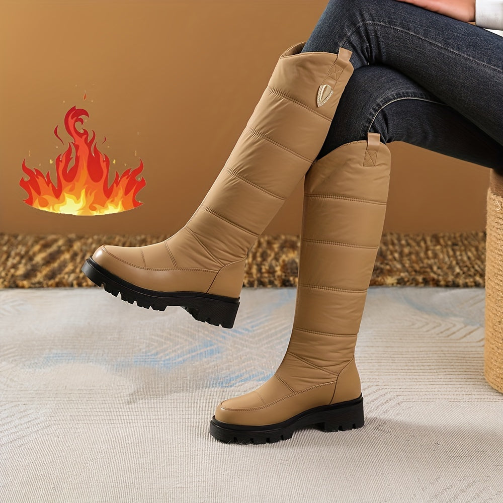 Bottes Hautes Femme Matelassées, Fermeture Zip – coloris camel