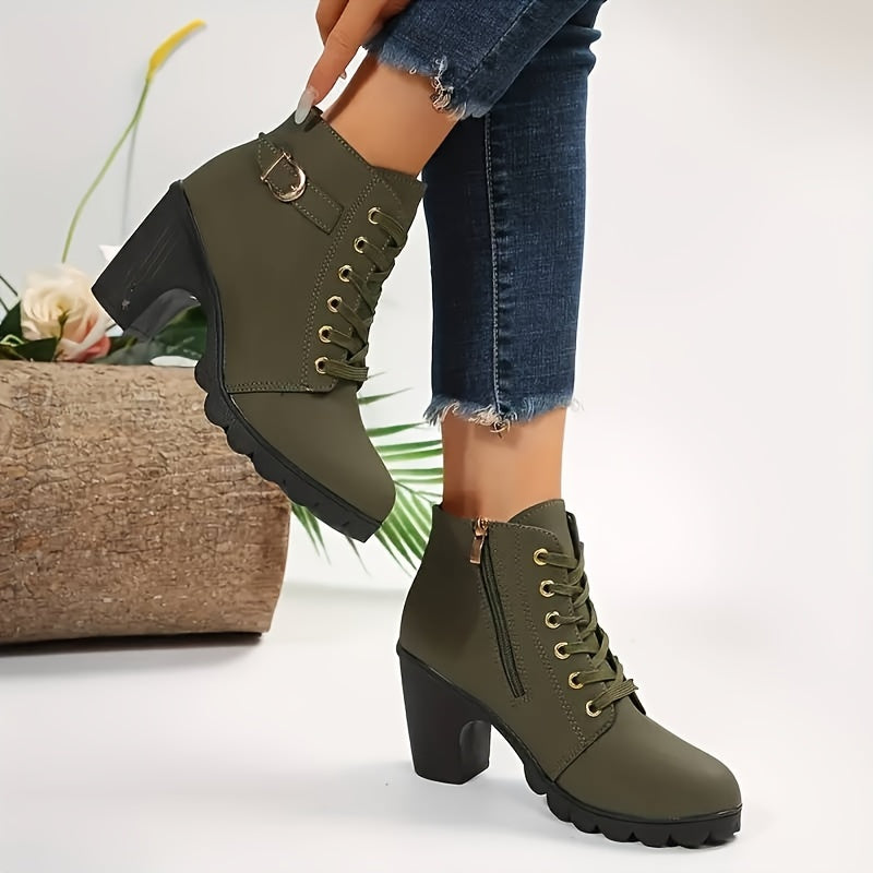 Bottines Femme Similicuir à Lacets, Talon Haut – coloris vert