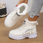 Bottes Fourrées Femme Style Basket, Similicuir, Lacets – coloris blanc