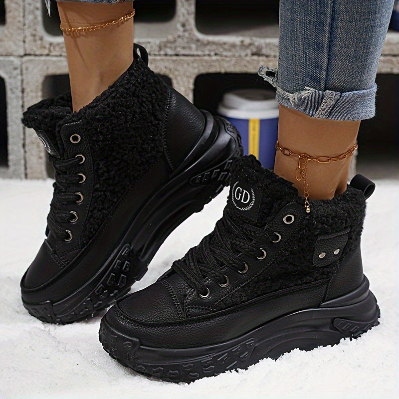 Bottines Femme à Lacets, Semelle Plateforme – coloris noir