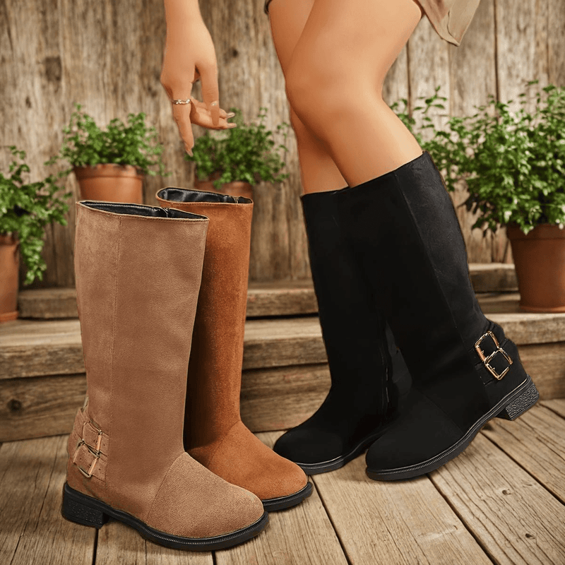 Bottes Hautes Femme Mollet Large, Aspect Daim, Fourrées