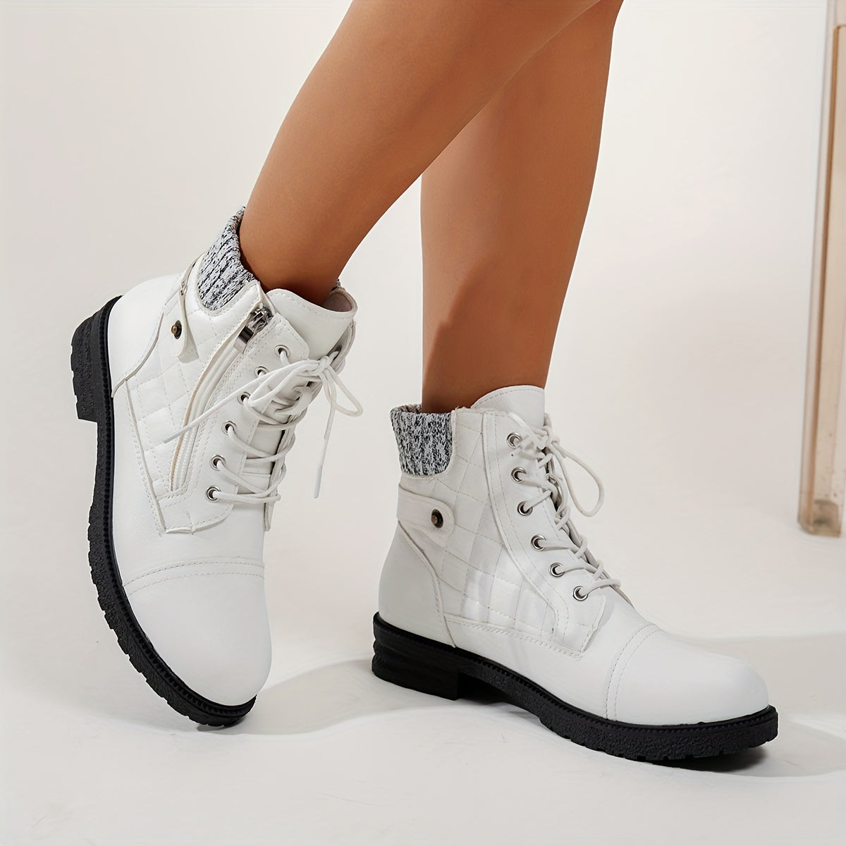 Bottes Femme Western Similicuir, Col Tricoté, vue 15