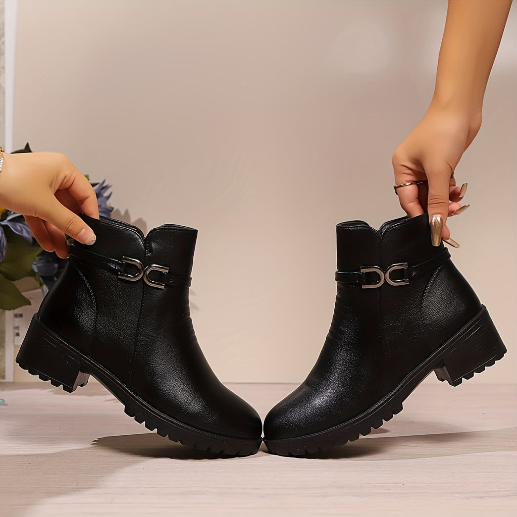 Bottines Femme Similicuir à Boucle, Talon Bloc, Zip, vue 7