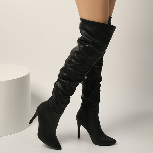 Cuissardes Femme Similicuir, Talon Fin – coloris noir
