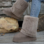 Bottes Fausse Fourrure Femme, Semelle Plateforme, Taupe, vue 3