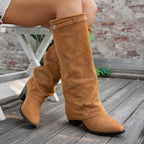Bottes Hautes Femme à Revers, Aspect Daim, Bout Pointu, vue 13