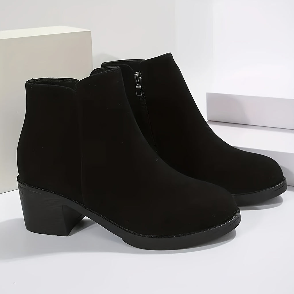 Bottines Femme Talon Bloc, Aspect Daim, Zip Latéral, vue 5