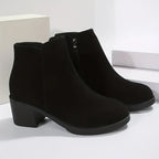 Bottines Femme Talon Bloc, Aspect Daim, Zip Latéral, vue 5