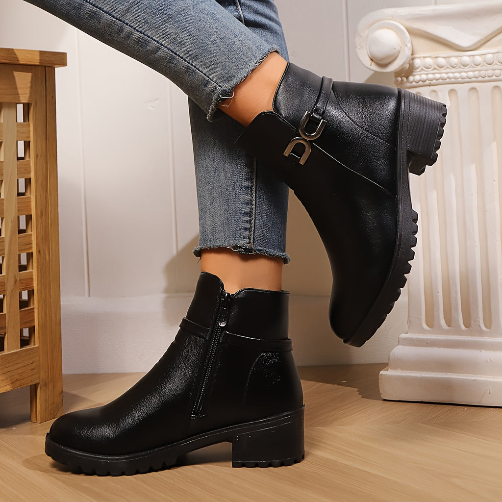 Bottines Femme Similicuir à Boucle, Talon Bloc, Zip, vue 3