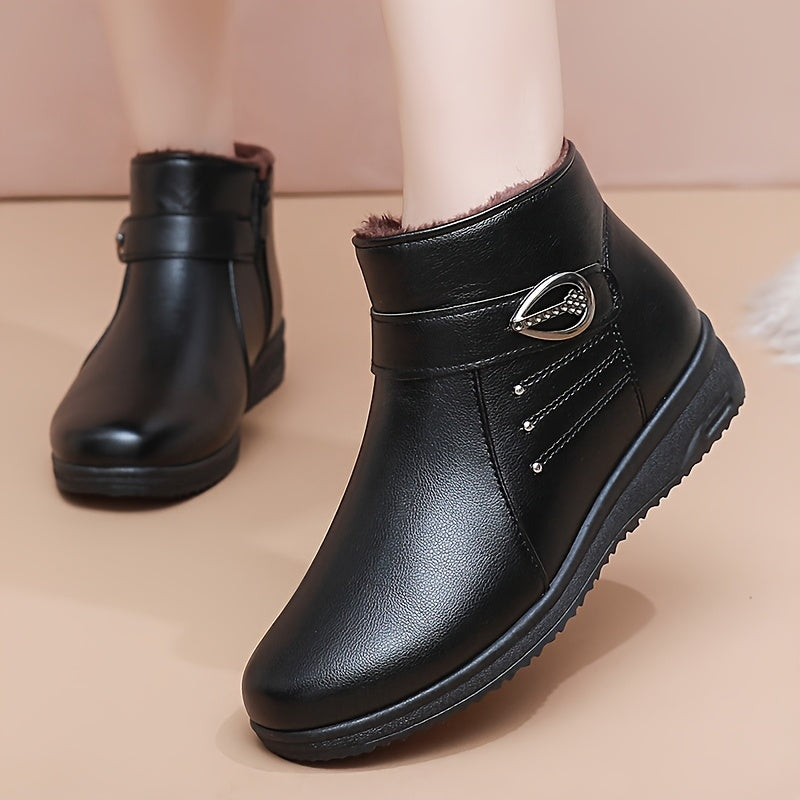Bottines Chaudes Femme Similicuir Noir, Doublure Flanelle, vue 5