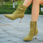 Bottines Femme Talon Fin Doré, Tige Froncée, Suédine, vue 4