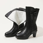Bottes Mi-Hautes Femme Similicuir, Nœud – coloris noir