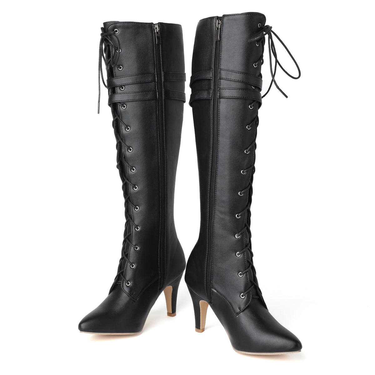 Bottes à Lacets Femme Hautes Similicuir, Talon Fin, Boucles, vue 2