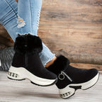 Bottines Plateforme Effet Daim, Col Fausse Fourrure, vue 7