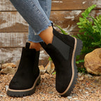 Bottines Chelsea Femme Semelle Crantée, Aspect Daim – coloris noir