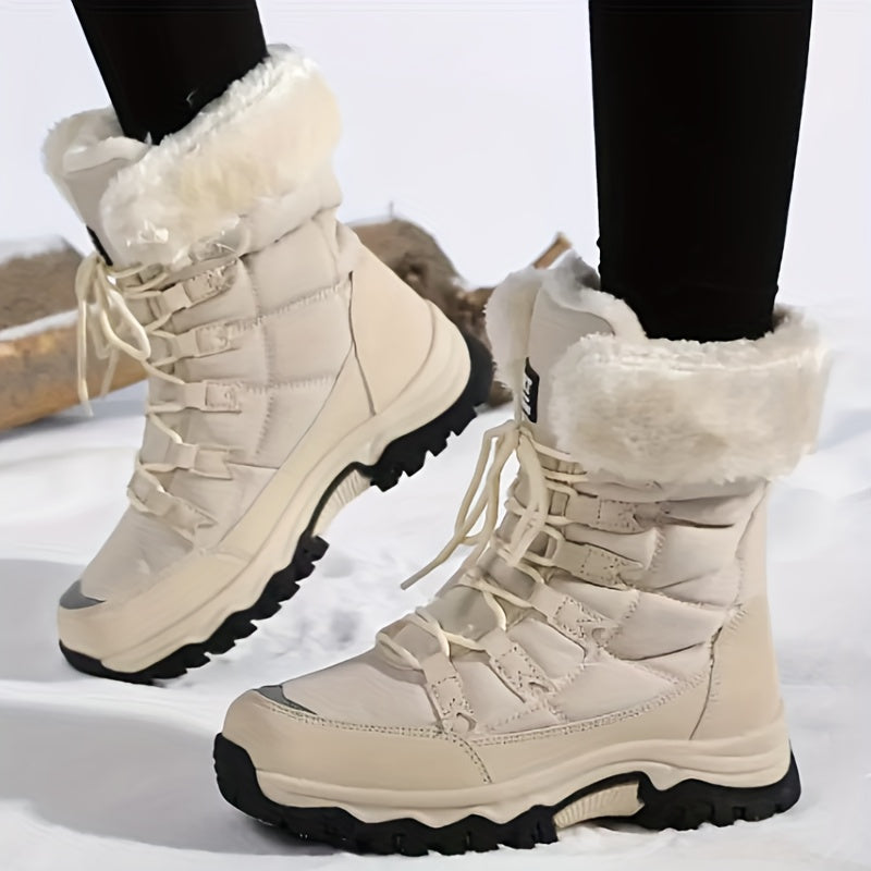 Bottes de Neige Femme Hautes à Lacets, Col Fourrure, vue 2