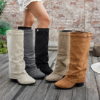 Bottes Hautes Femme à Revers, Aspect Daim, Bout Pointu, vue 15