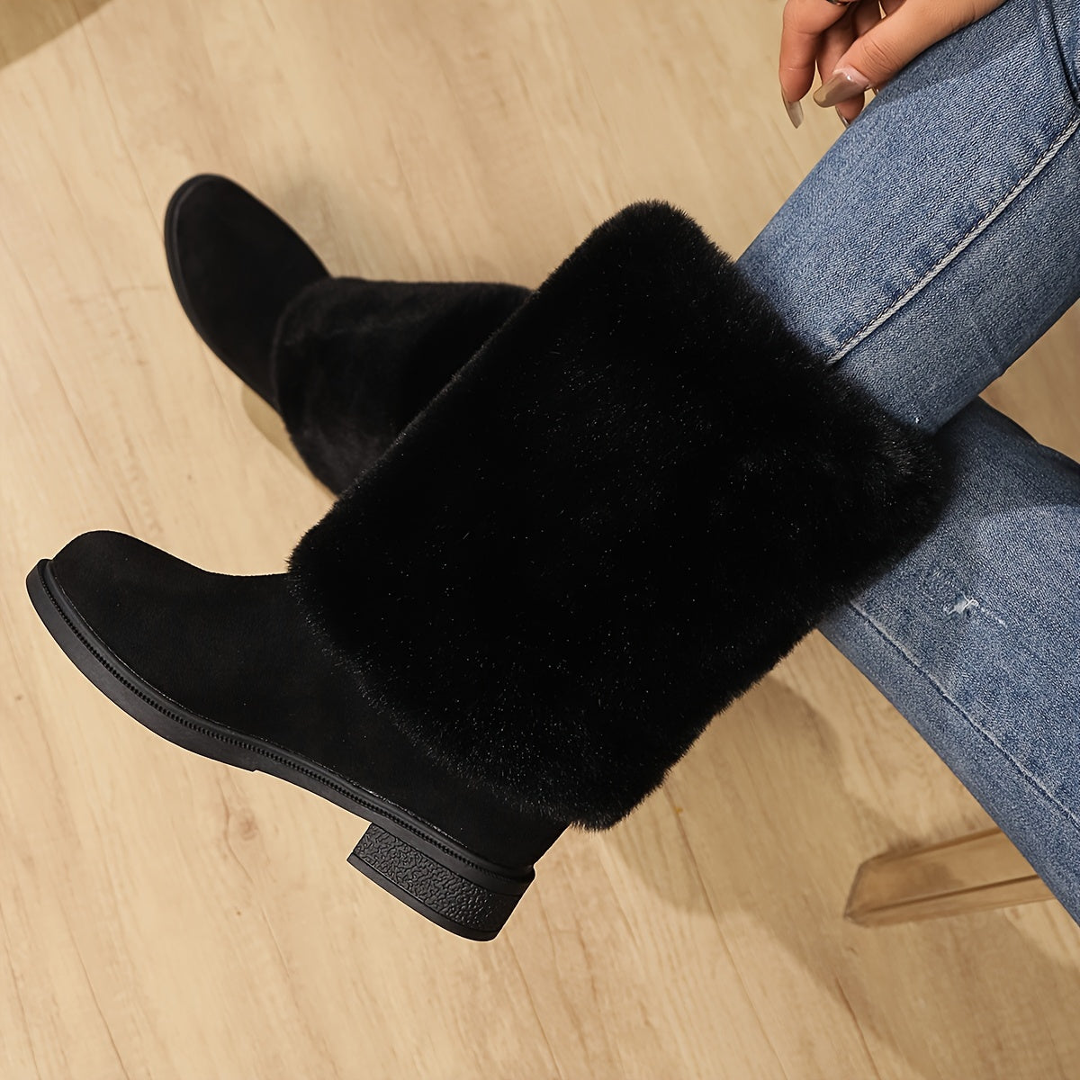 Bottes Femme Peluche, Revers Fausse Fourrure, vue 3