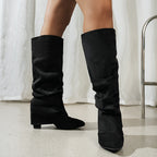 Bottes Mi-Mollet Femme Tombantes, Aspect Daim, Talon Bas, vue 4