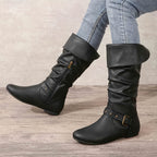 Bottes Motardes Femme Similicuir, Tige Froncée à Boucles, vue 8