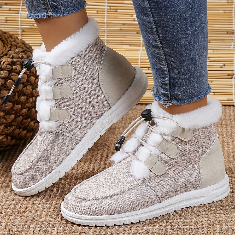 Bottes Fourrées Femme Courtes en Tissu, Lacets Élastiques, vue 5