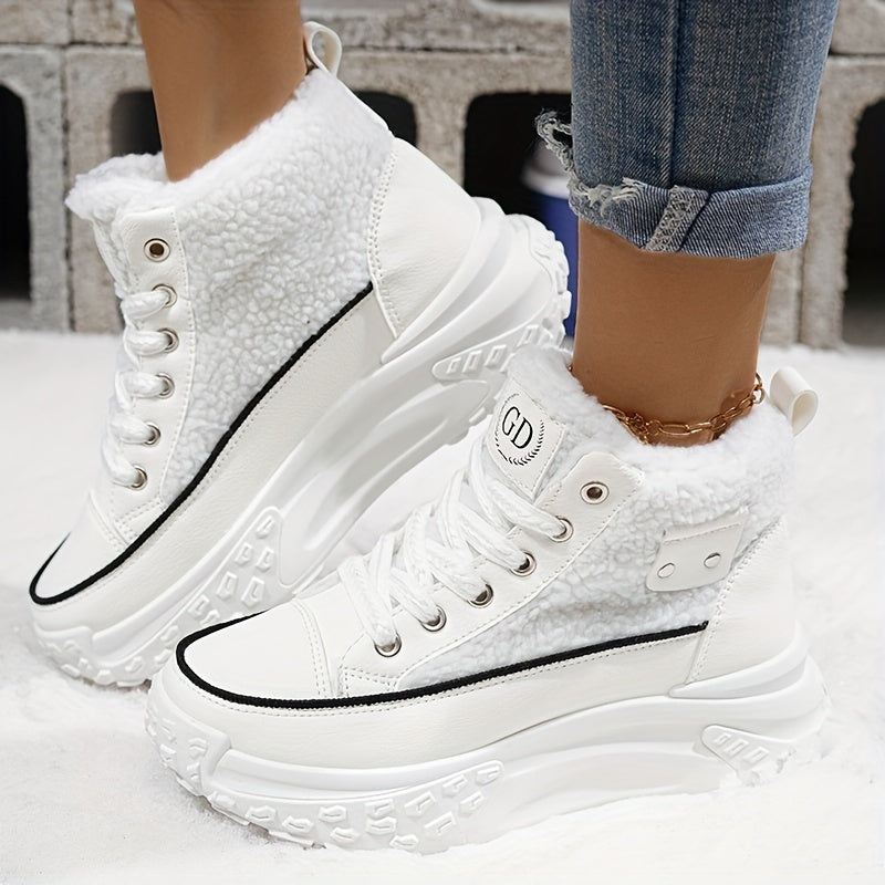Bottines Femme à Lacets, Semelle Plateforme – coloris blanc