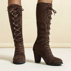 Bottes Hautes Femme à Lacets, Talon Bloc – coloris marron foncé, vue 3