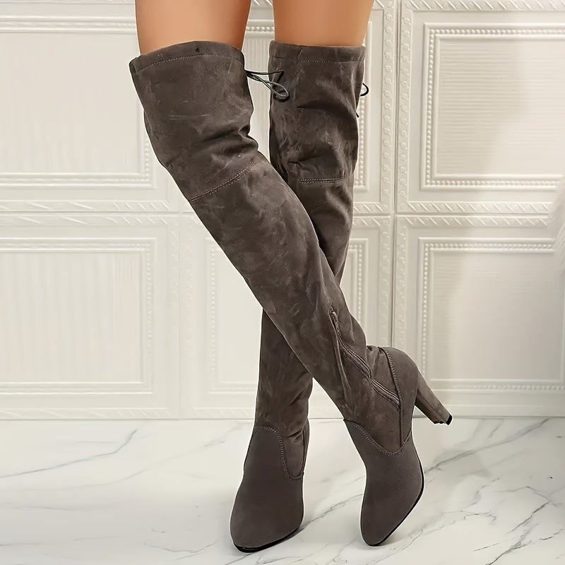 Cuissardes Femme Flanelle, Talon Haut – coloris gris foncé