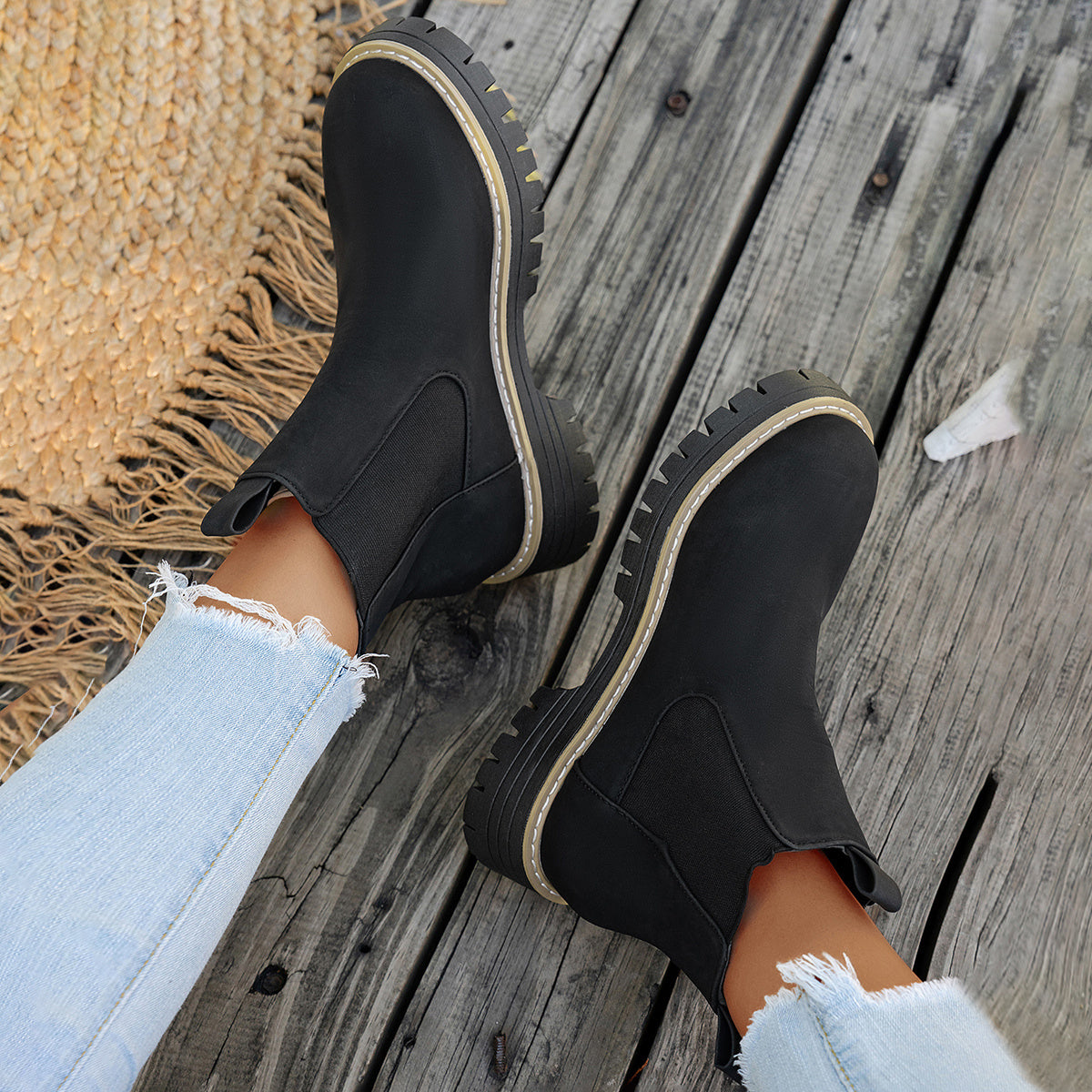 Bottes Chelsea Femme Similicuir Mat, Semelle Crantée, vue 5
