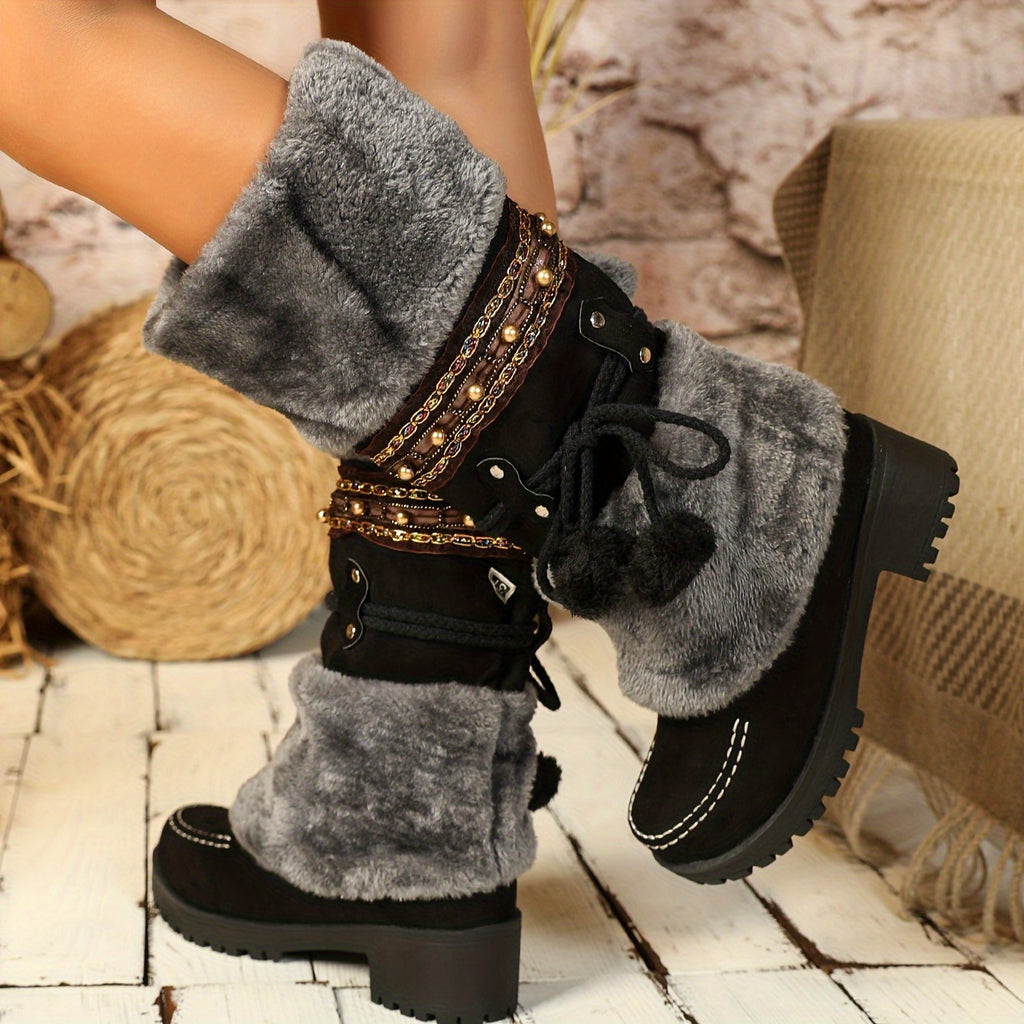 Bottes Hautes Femme en Tissu Effet Daim, vue 12