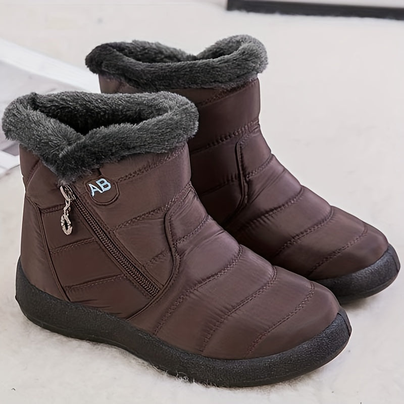 Bottes Femme Zippées, Col Fausse Fourrure, du 35 au 41 – coloris brun