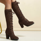 Bottes Hautes Femme à Lacets, Talon Bloc – coloris marron foncé, vue 2
