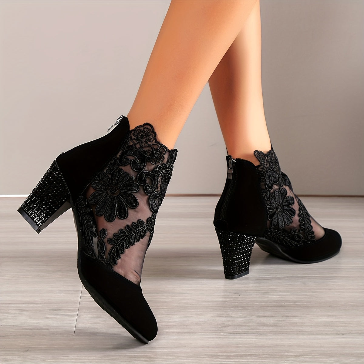 Bottines Femme Dentelle Florale sur Résille, vue 19