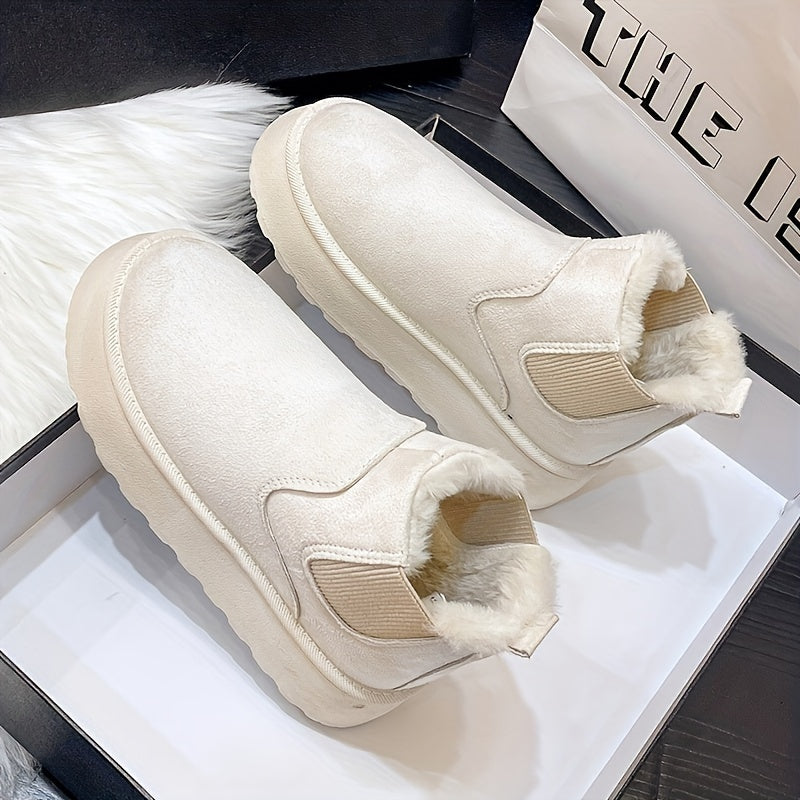 Bottines Femme Chelsea, Plateforme, Revers Fourré – coloris blanc