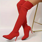 Cuissardes Femme Stiletto, Sur-Cuisse, Bout Pointu – coloris rouge