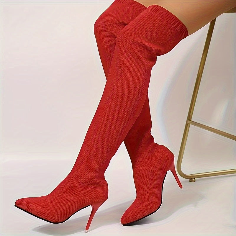 Cuissardes Femme Stiletto, Sur-Cuisse, Bout Pointu – coloris rouge