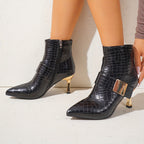 Bottines Femme Effet Croco ou Zèbre, Similicuir, Boucle Dorée, vue 12