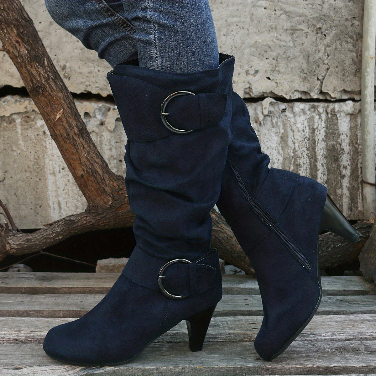 Bottes Femme Hautes, Brides à Boucle, Aspect Suédé, vue 5